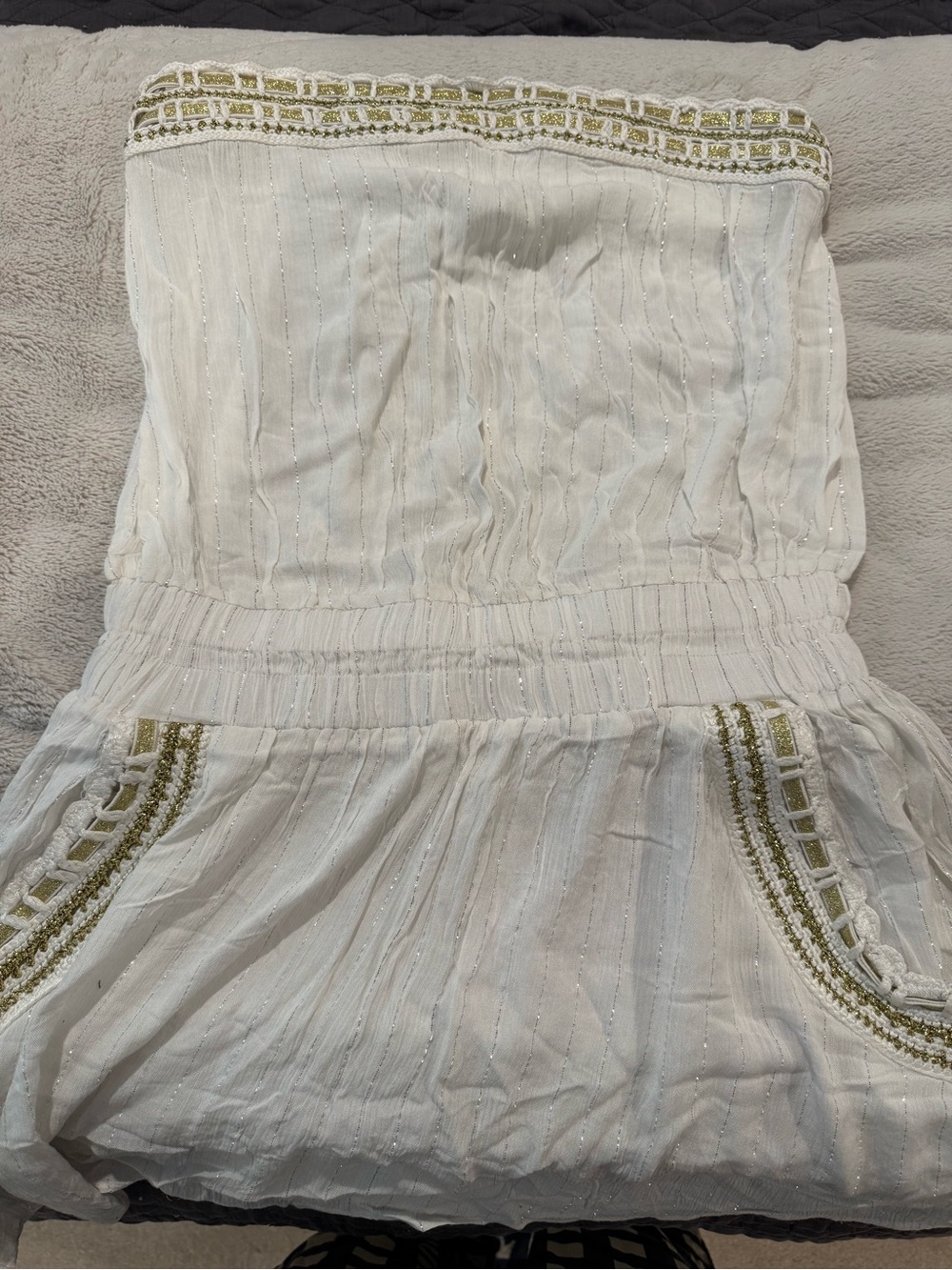 Ramy Brook White Strapless Metallic-Trim Sundress